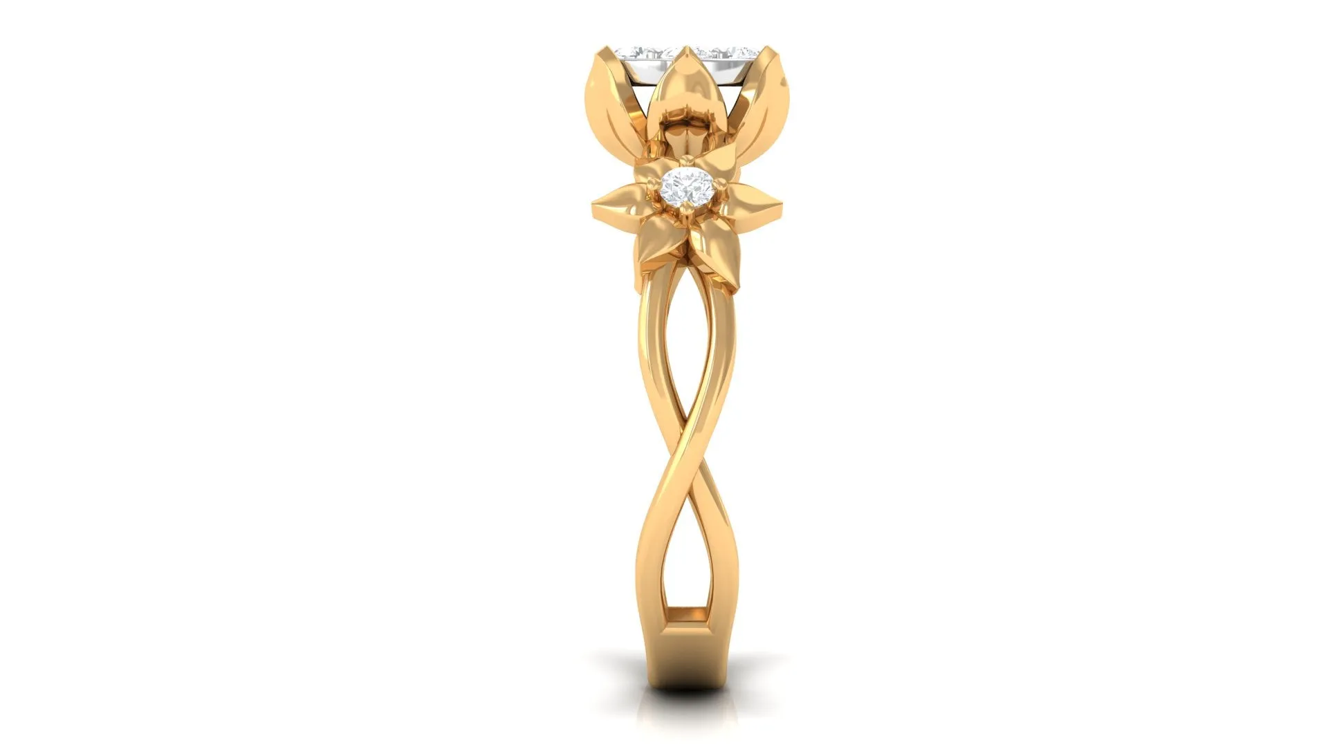 Stunning 2 MM Round Cut Diamond Gold Floral Ring in Petal Setting