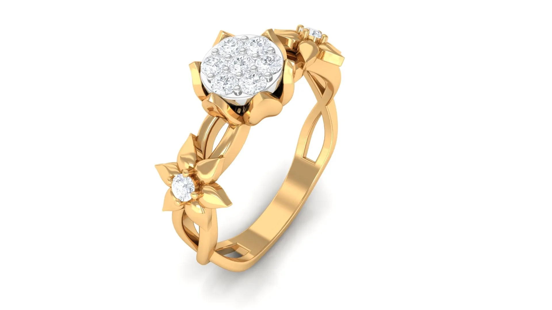 Stunning 2 MM Round Cut Diamond Gold Floral Ring in Petal Setting