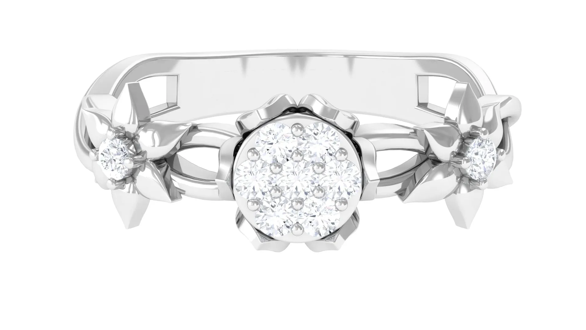 Stunning 2 MM Round Cut Diamond Gold Floral Ring in Petal Setting