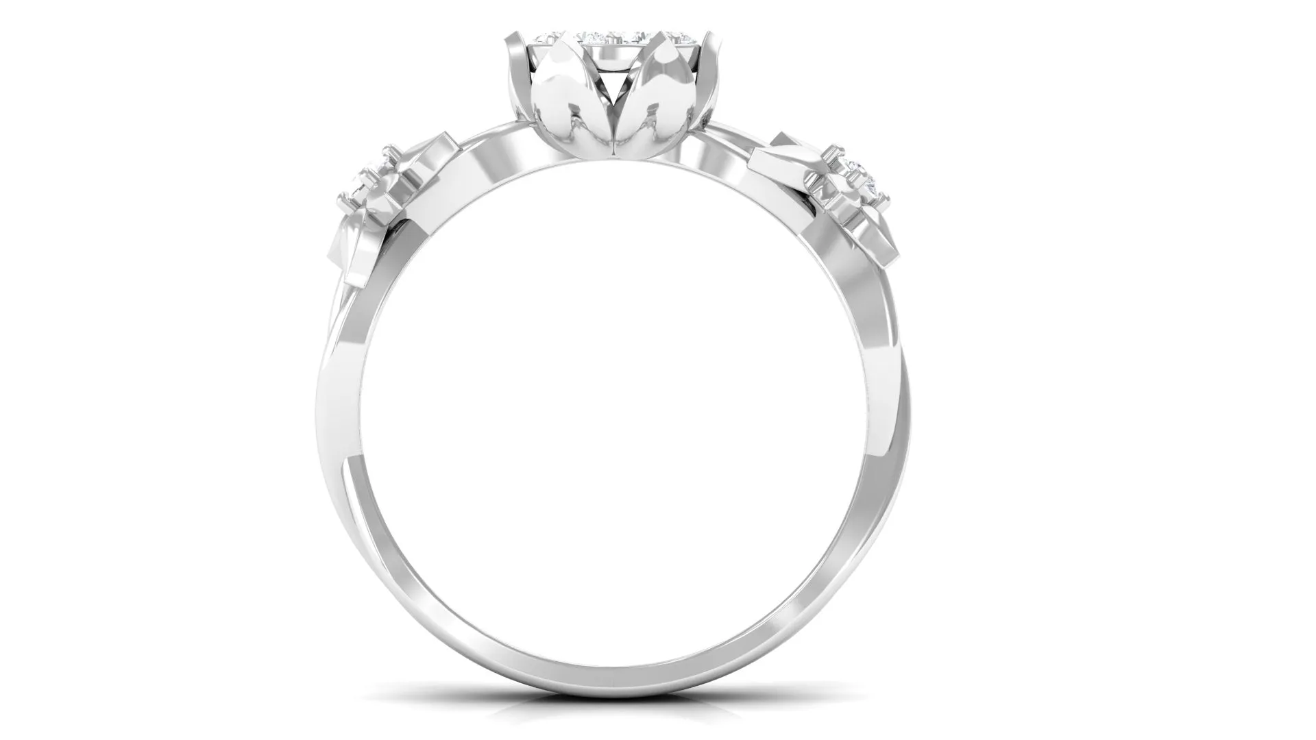 Stunning 2 MM Round Cut Diamond Gold Floral Ring in Petal Setting