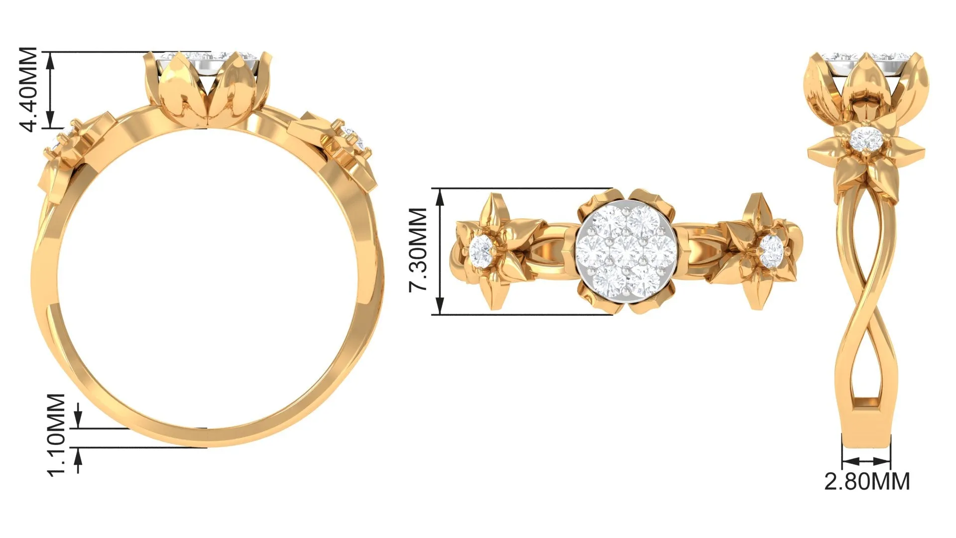 Stunning 2 MM Round Cut Diamond Gold Floral Ring in Petal Setting