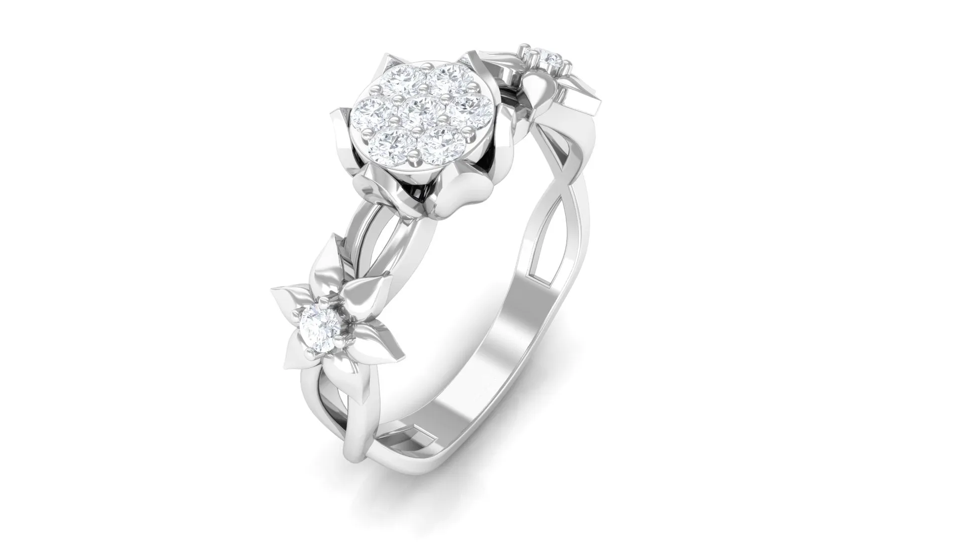 Stunning 2 MM Round Cut Diamond Gold Floral Ring in Petal Setting
