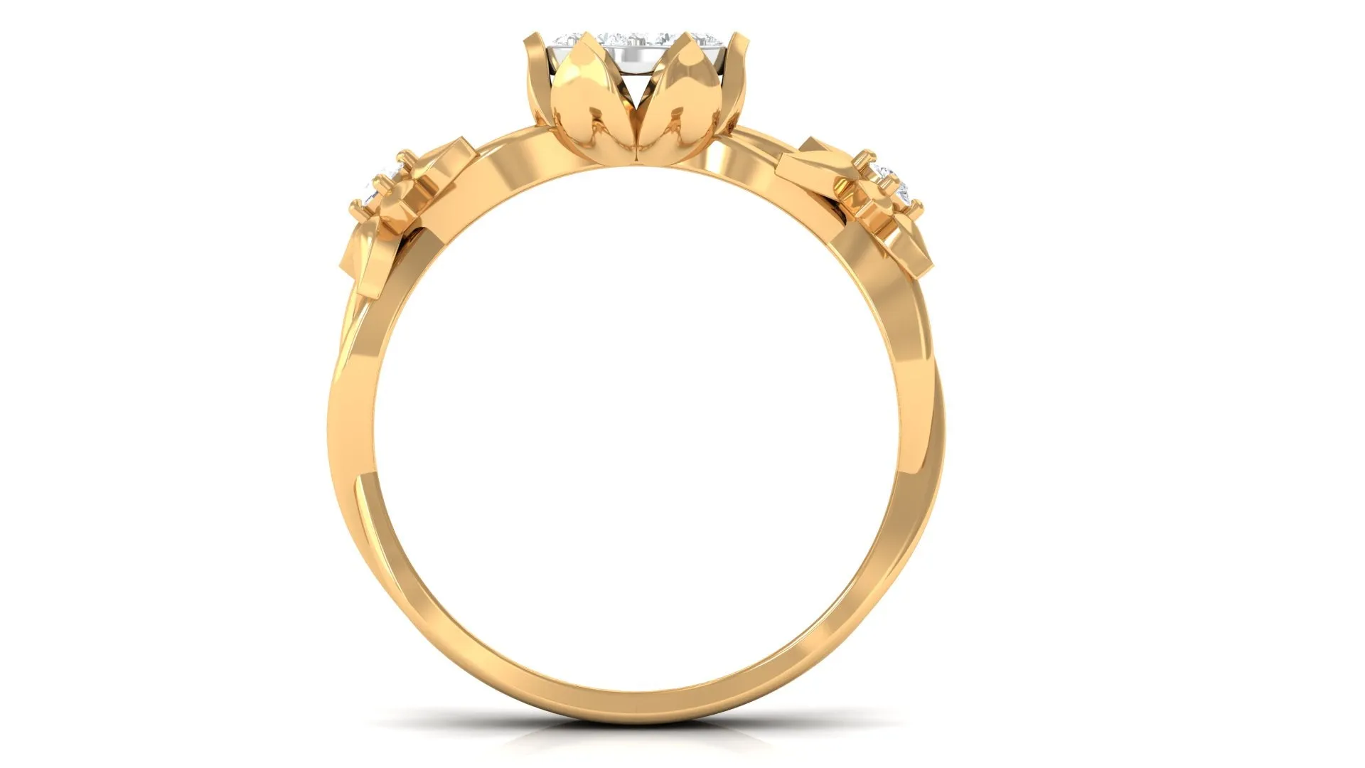 Stunning 2 MM Round Cut Diamond Gold Floral Ring in Petal Setting