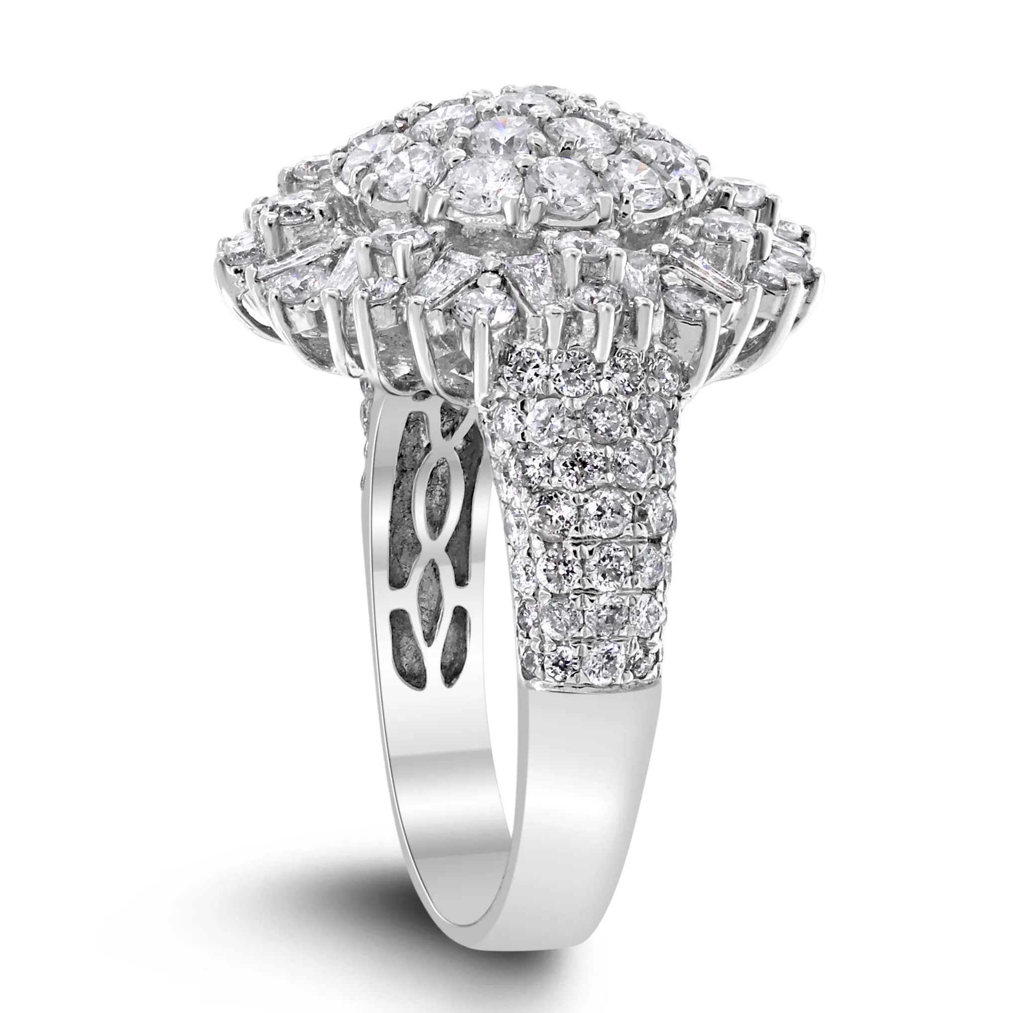 Sun Burst Diamond Ring (2.57 ct Diamonds) in White Gold