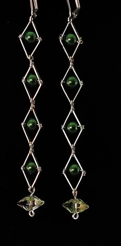 Swarovski Green Pearl and Spike Dangle Crystal Earrings