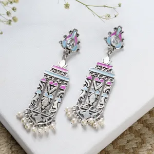 Teejh Heemal Pink and Blue Silver Oxidised Earring