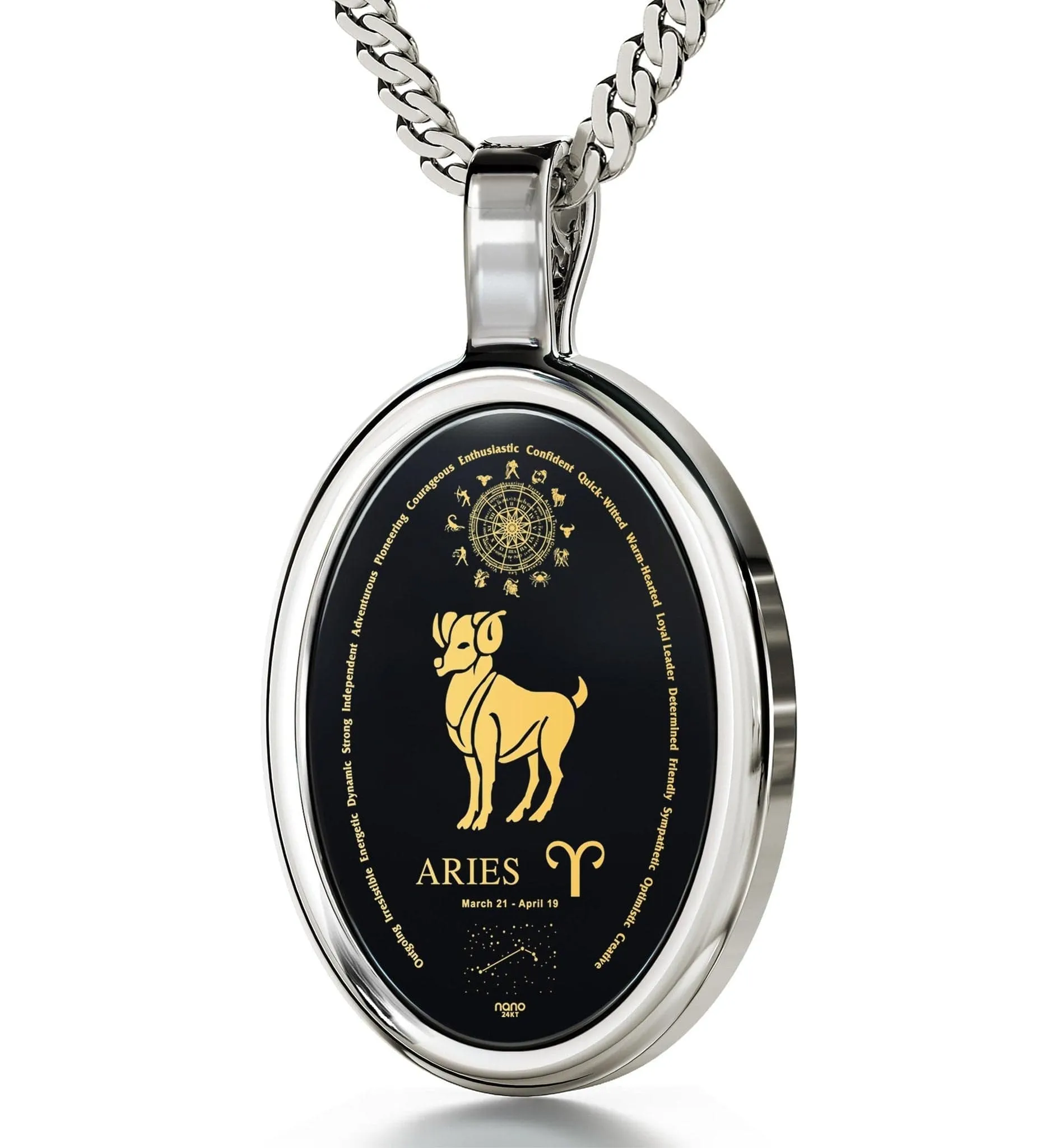 The World of Aries, 14k White Gold Necklace, Onyx