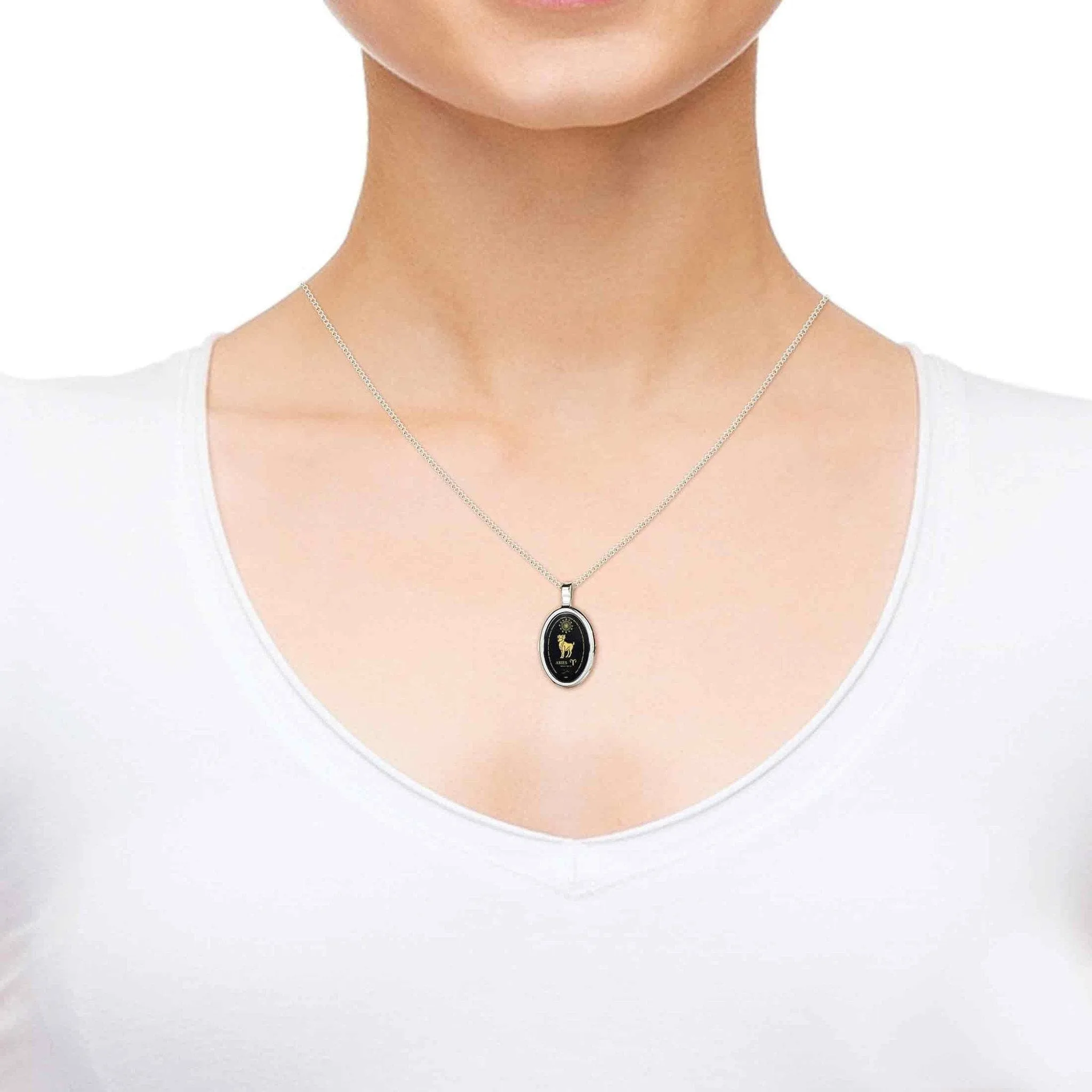 The World of Aries, 14k White Gold Necklace, Onyx