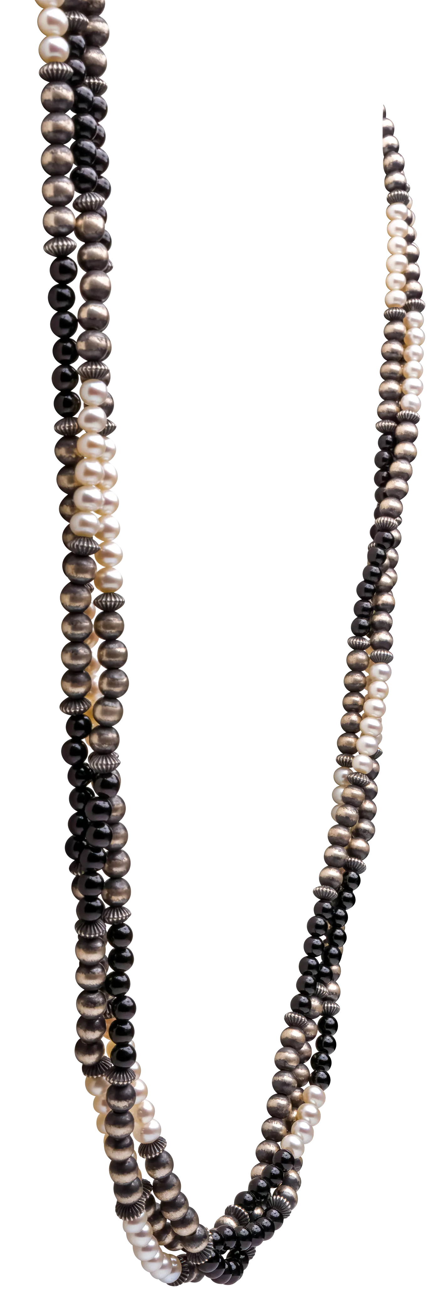 Three-Strand Beads with Navajo Pearls, Onyx, & Mother of Pearl | Navajo Handmade