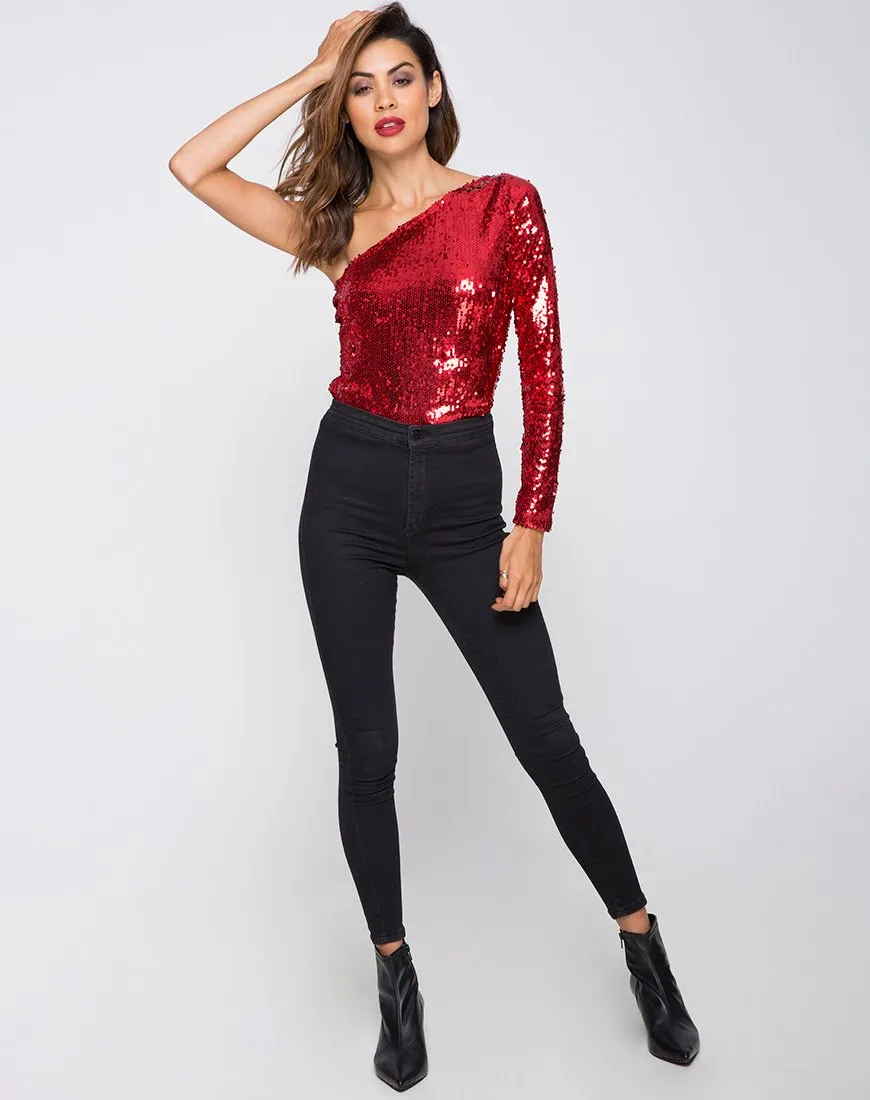 Tia Top in Fishcale Sequin Ruby