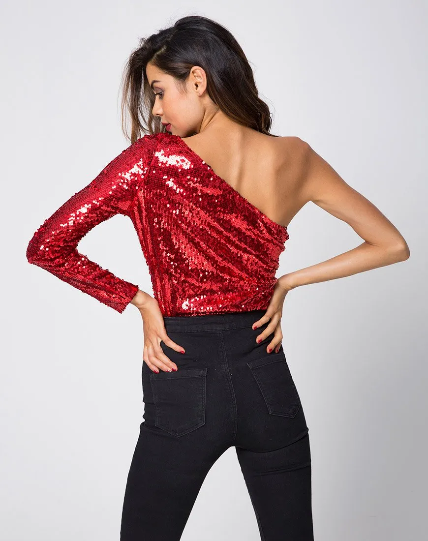Tia Top in Fishcale Sequin Ruby