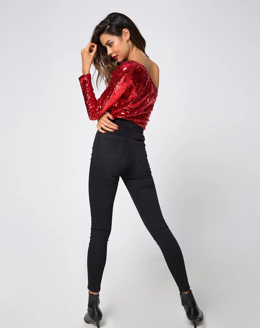 Tia Top in Fishcale Sequin Ruby