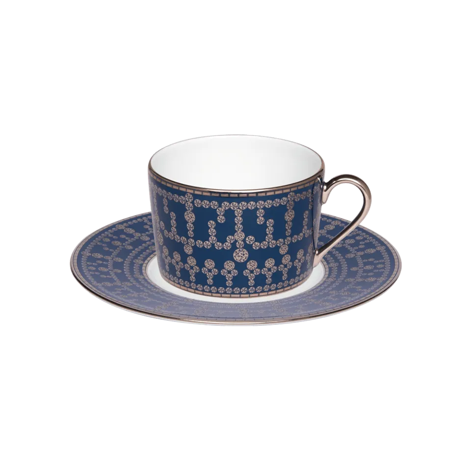 Tiara Prussian Blue & Platinum Teacup & Saucer