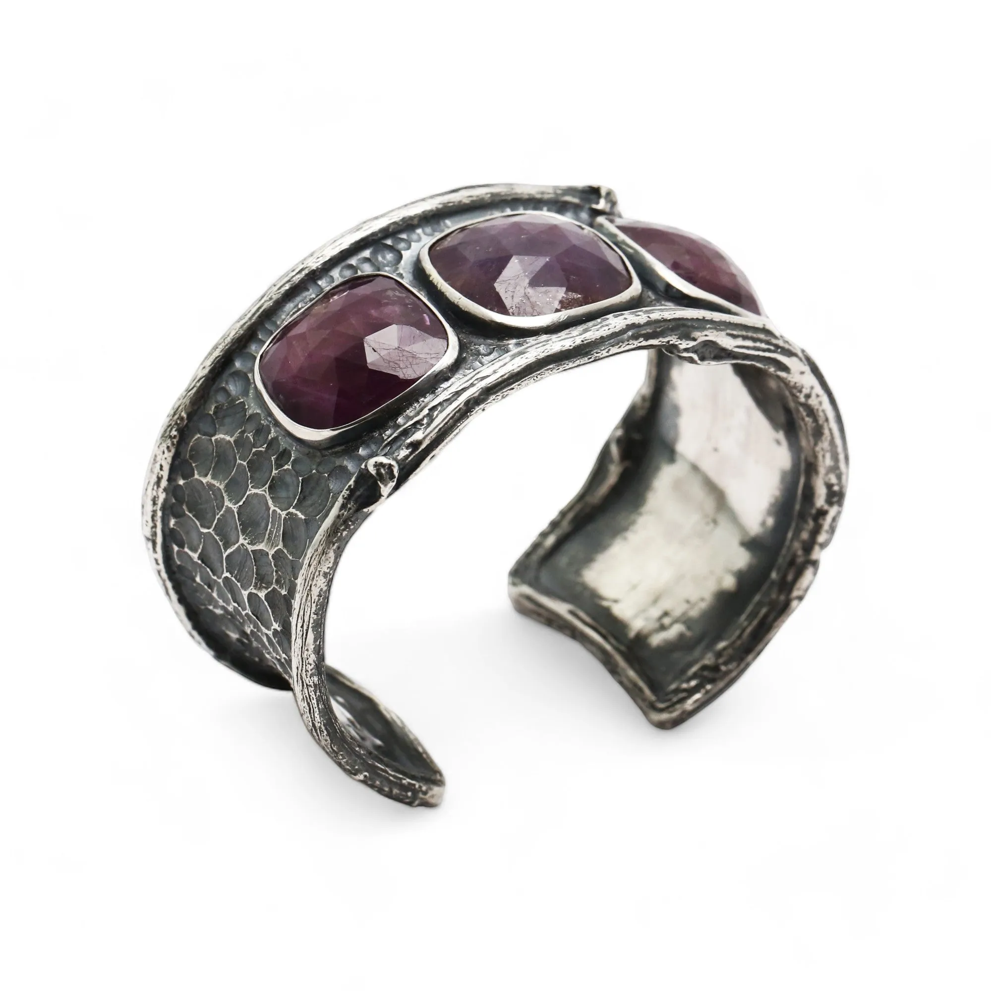 Triple Ruby Branch Pebble Cuff