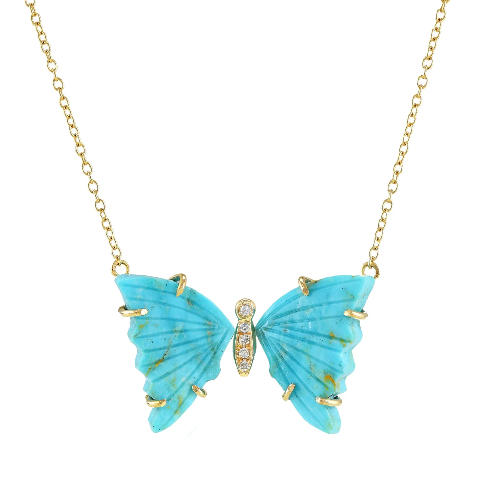 Turquoise Butterfly Necklace With Diamonds