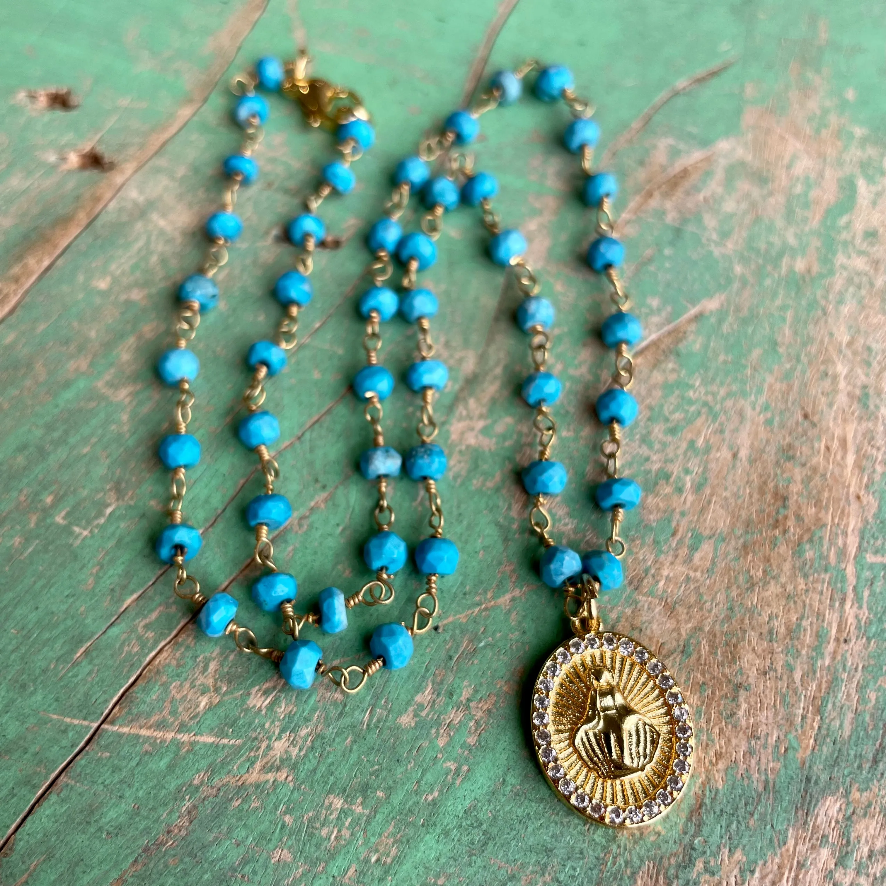 Turquoise Our Lady of Grace Necklace and Earrings