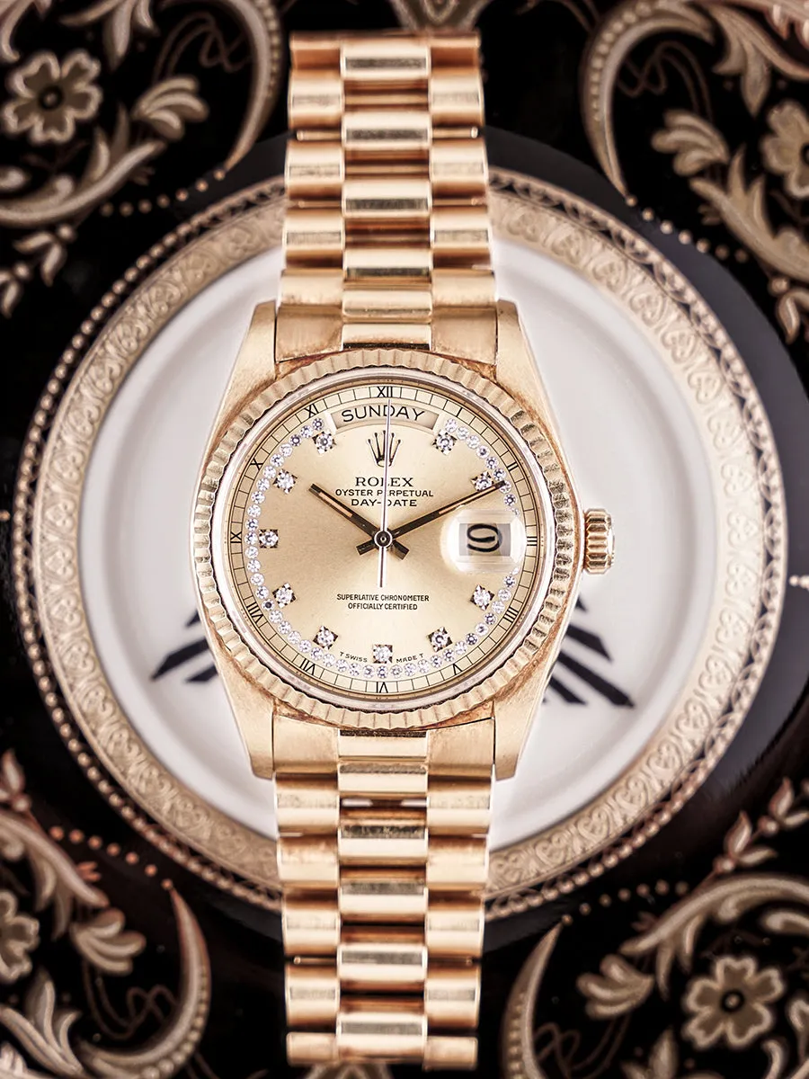 *Unpolished* 1978 Rolex Day-Date (Ref. 18038) 18k YG "Diamond String Dial"