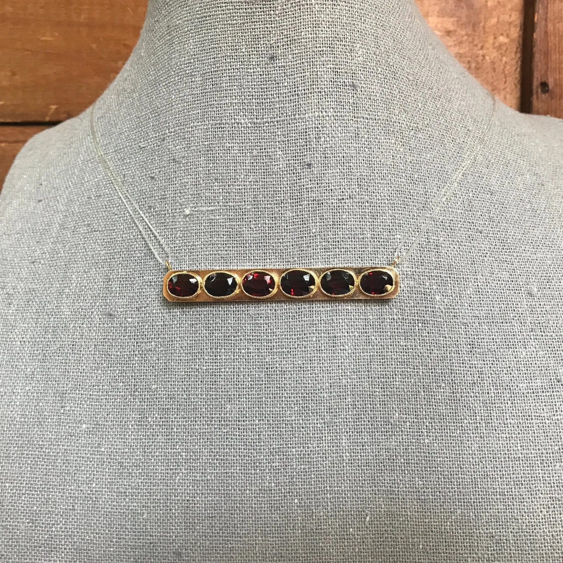 Upcycled Garnet Bar Pendant. January Birthstone. Estate Jewelry. Recycled Repurposed Jewelry.