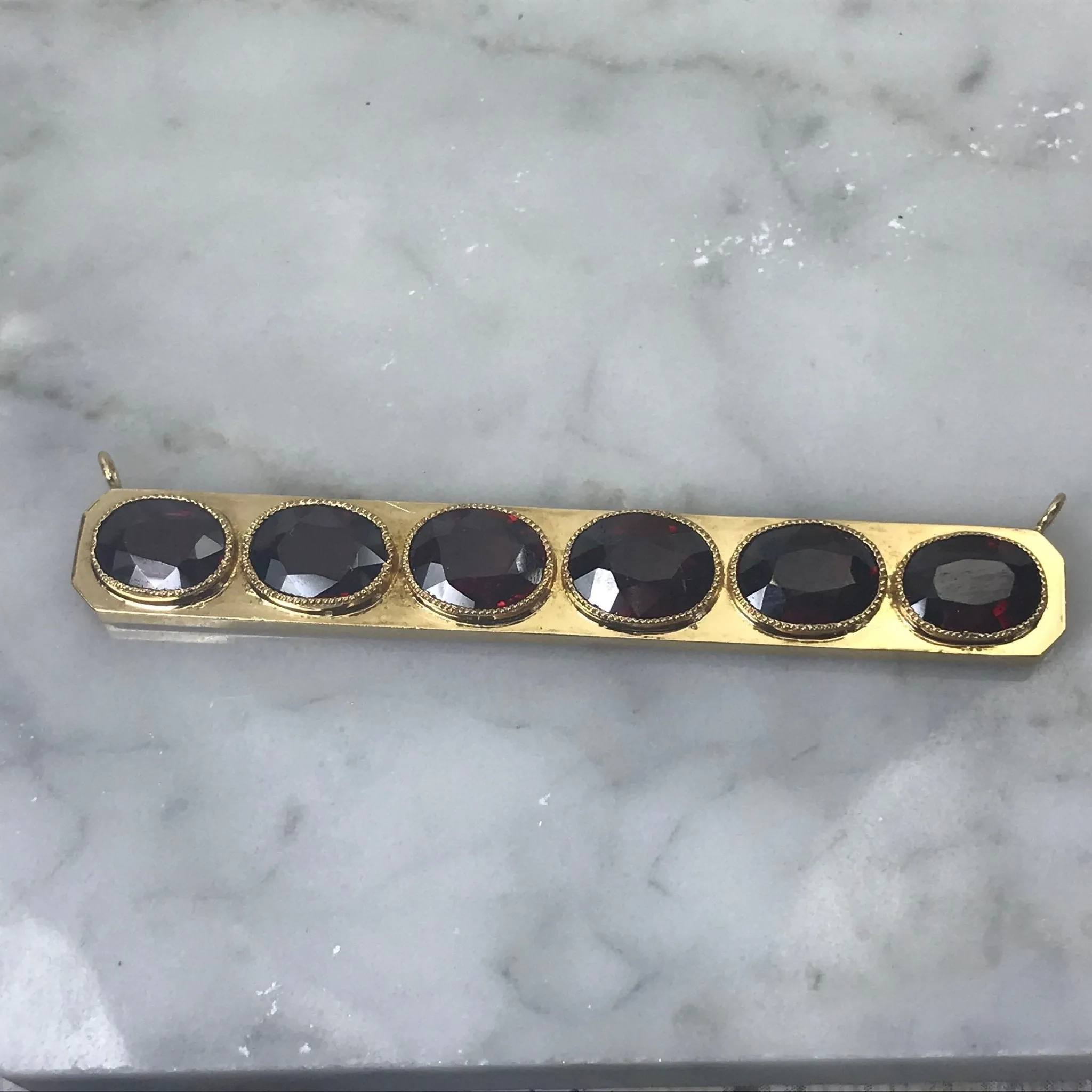 Upcycled Garnet Bar Pendant. January Birthstone. Estate Jewelry. Recycled Repurposed Jewelry.