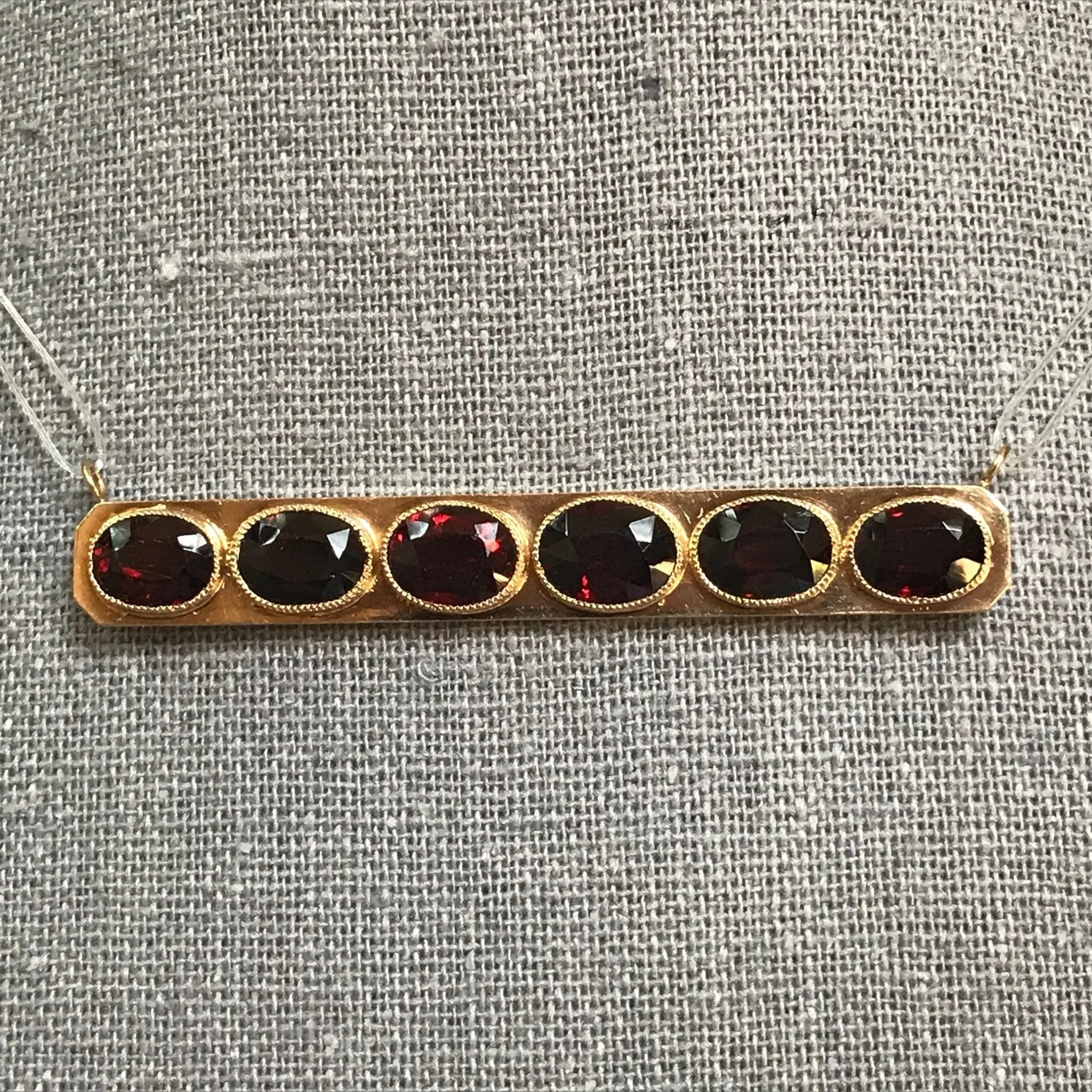 Upcycled Garnet Bar Pendant. January Birthstone. Estate Jewelry. Recycled Repurposed Jewelry.