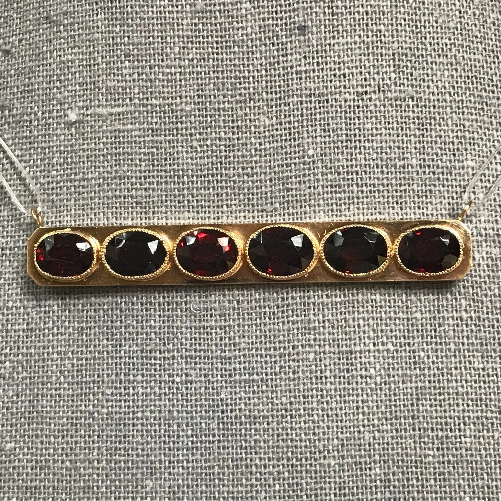Upcycled Garnet Bar Pendant. January Birthstone. Estate Jewelry. Recycled Repurposed Jewelry.