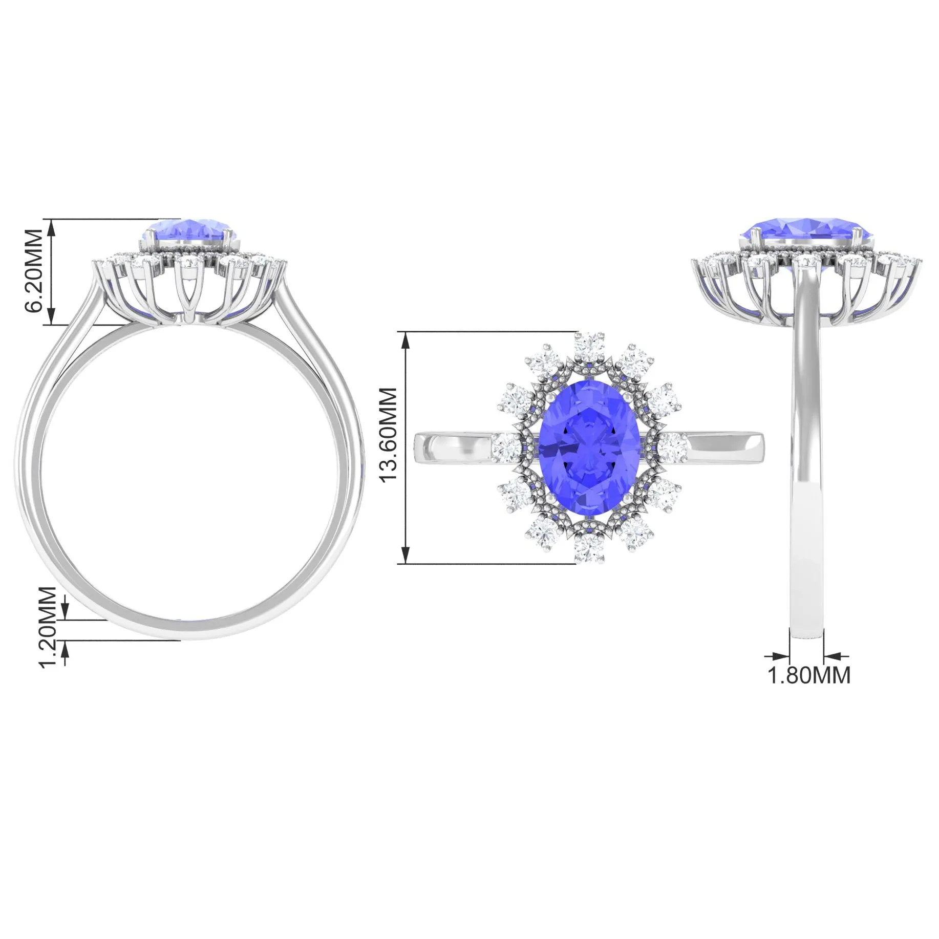 Vintage Inspired Oval Tanzanite and Diamond Halo Ring
