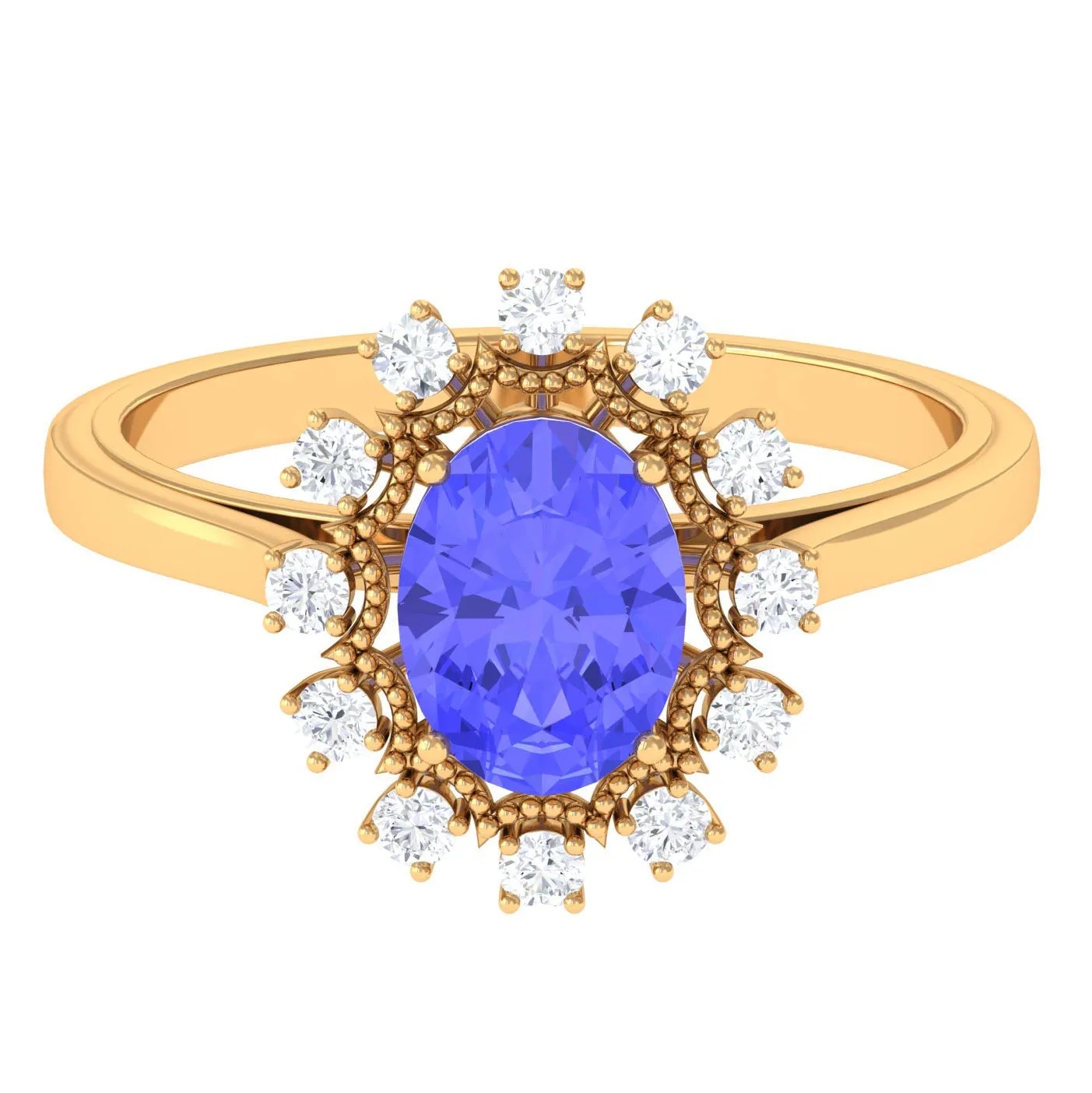 Vintage Inspired Oval Tanzanite and Diamond Halo Ring