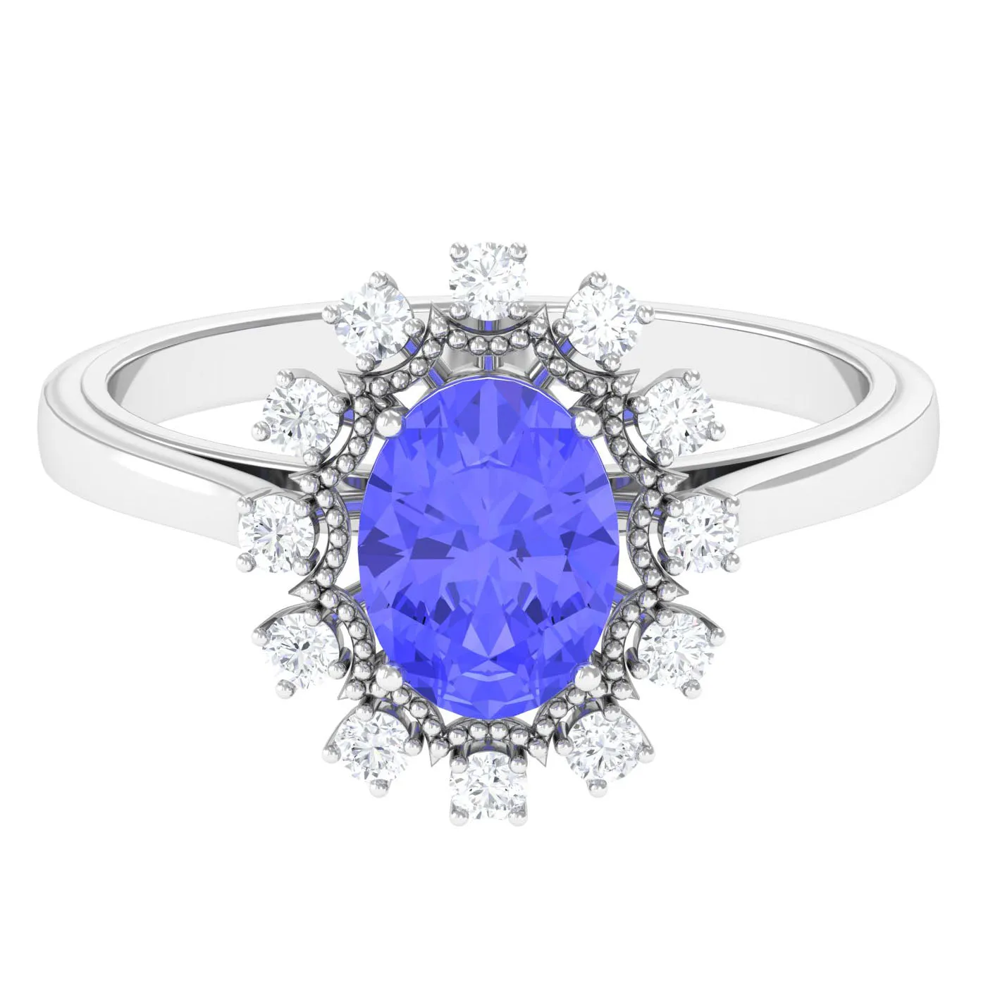 Vintage Inspired Oval Tanzanite and Diamond Halo Ring