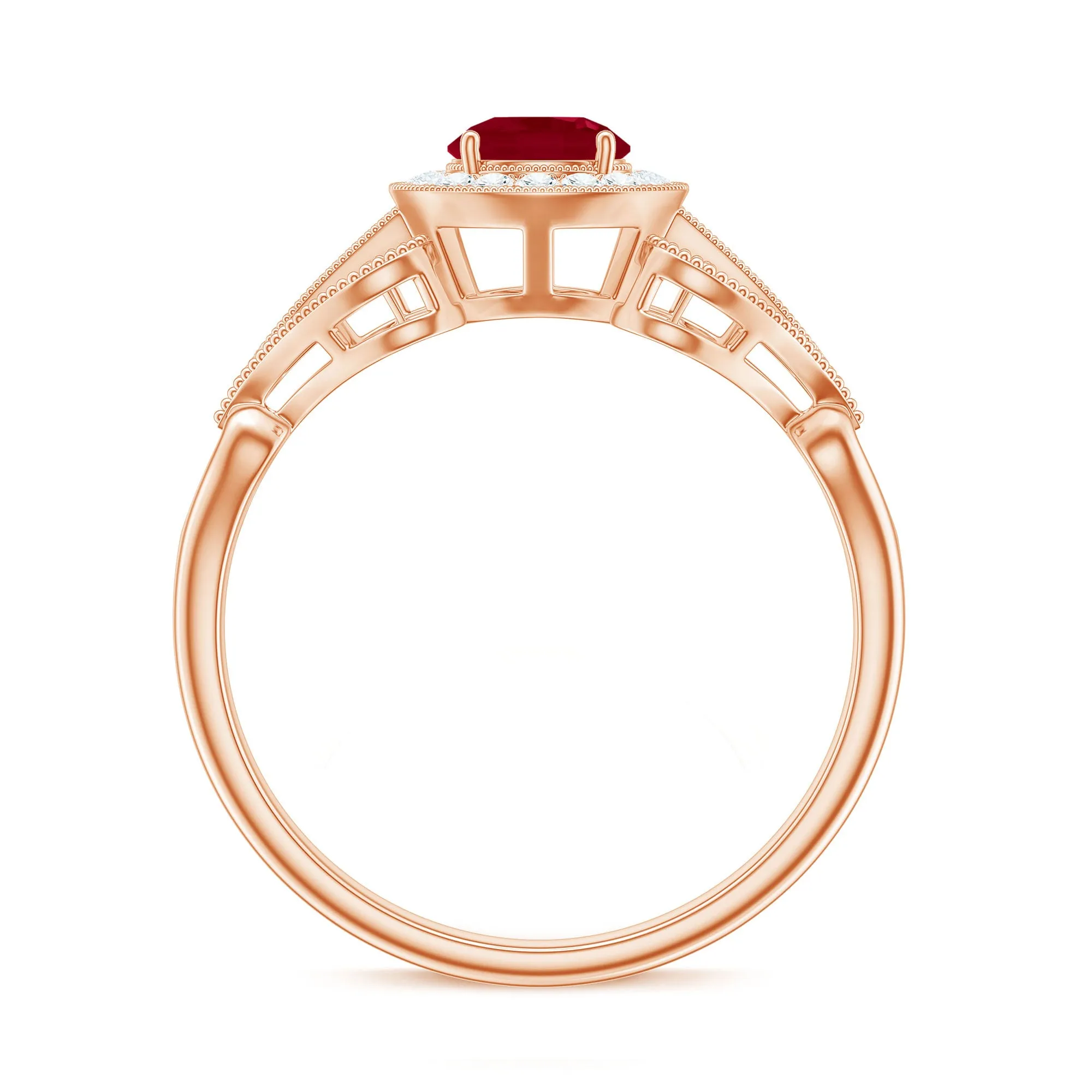 Vintage Style Ruby Engagement Ring with Diamond