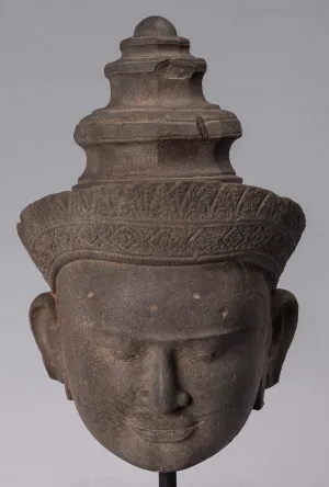 Vishnu Statue - Antique Preah-Ko Style Sandstone Vishnu Head - Protector & Preserver - 52cm/21"