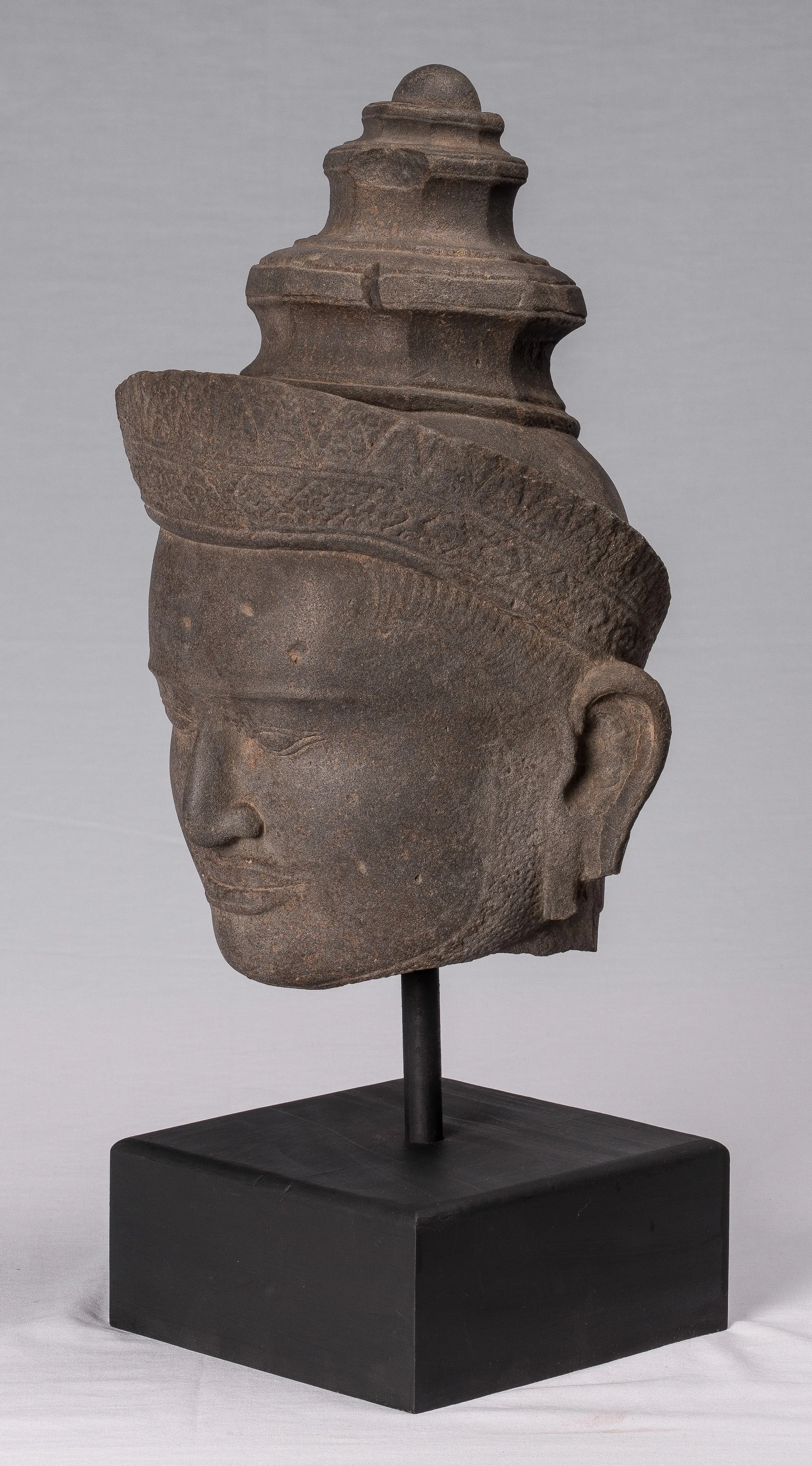 Vishnu Statue - Antique Preah-Ko Style Sandstone Vishnu Head - Protector & Preserver - 52cm/21"