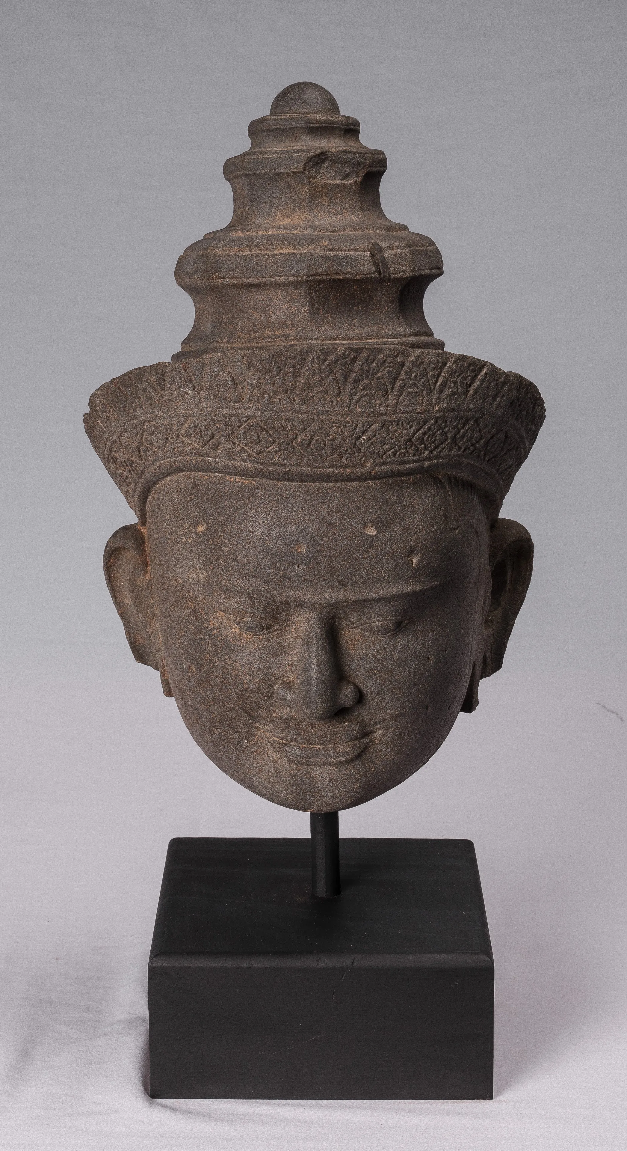 Vishnu Statue - Antique Preah-Ko Style Sandstone Vishnu Head - Protector & Preserver - 52cm/21"