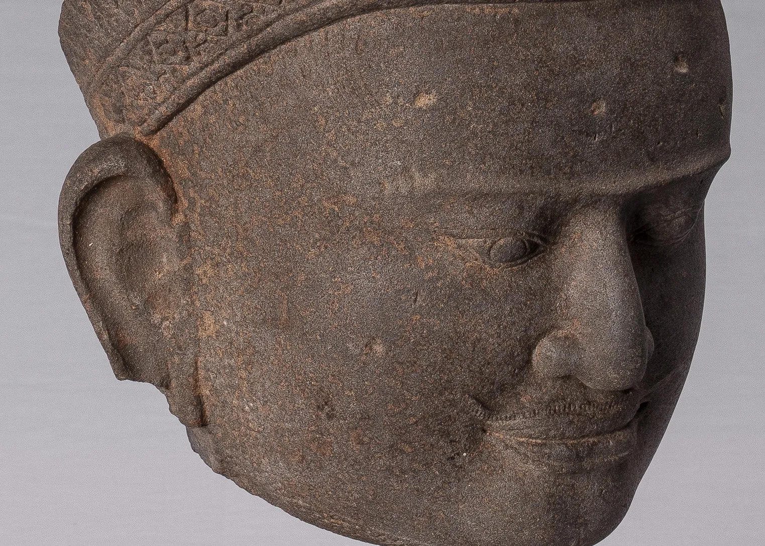 Vishnu Statue - Antique Preah-Ko Style Sandstone Vishnu Head - Protector & Preserver - 52cm/21"