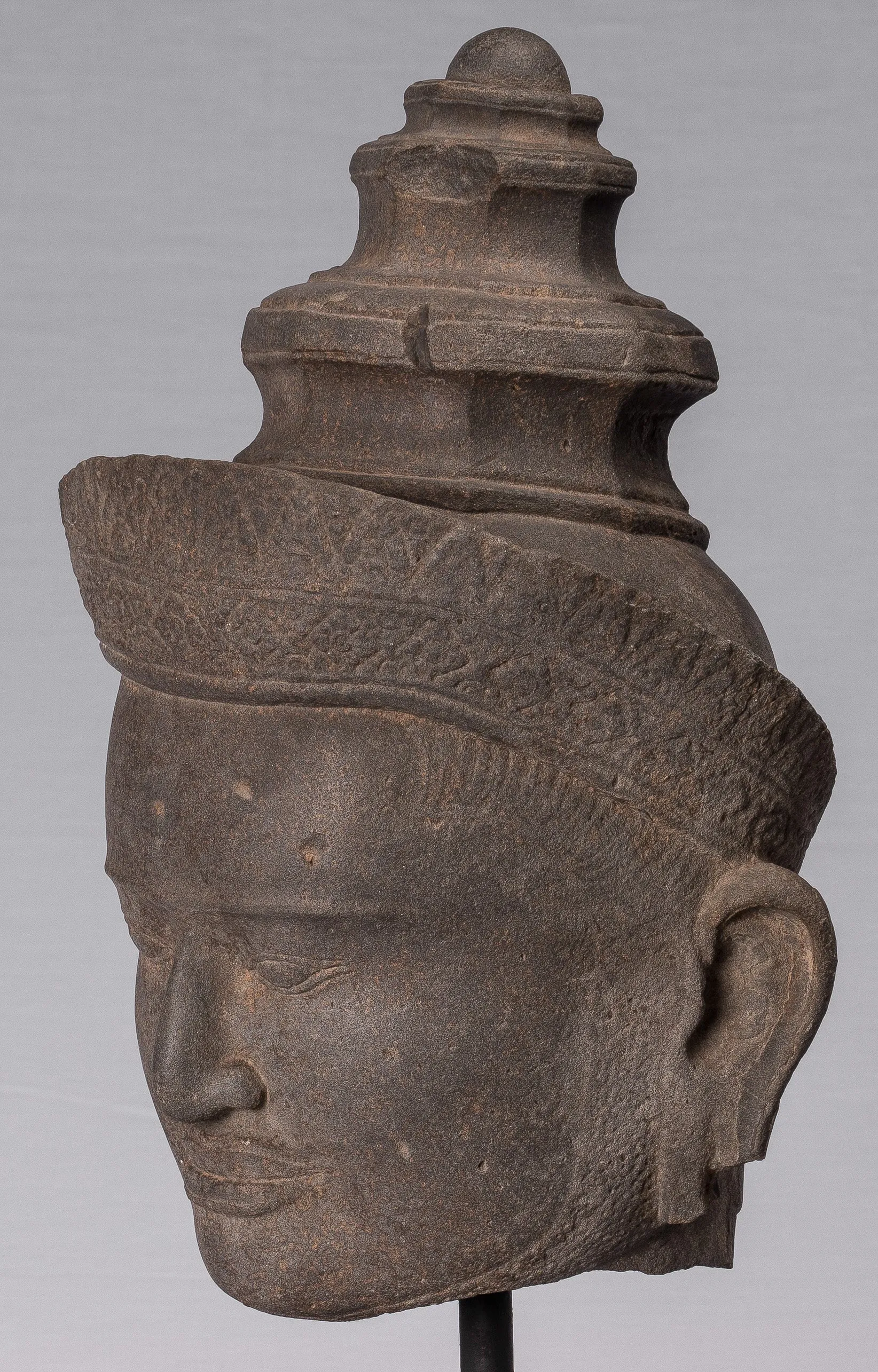 Vishnu Statue - Antique Preah-Ko Style Sandstone Vishnu Head - Protector & Preserver - 52cm/21"