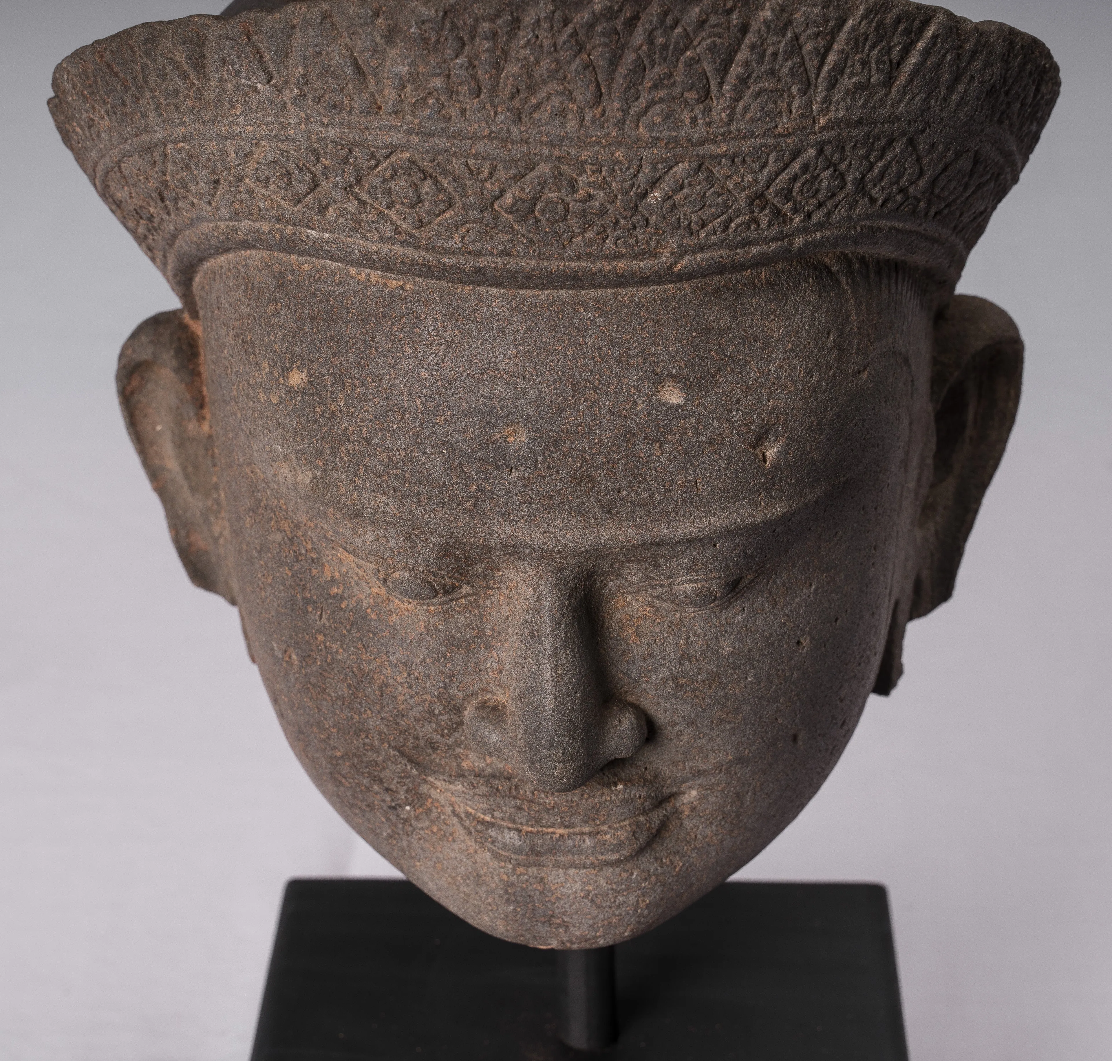 Vishnu Statue - Antique Preah-Ko Style Sandstone Vishnu Head - Protector & Preserver - 52cm/21"