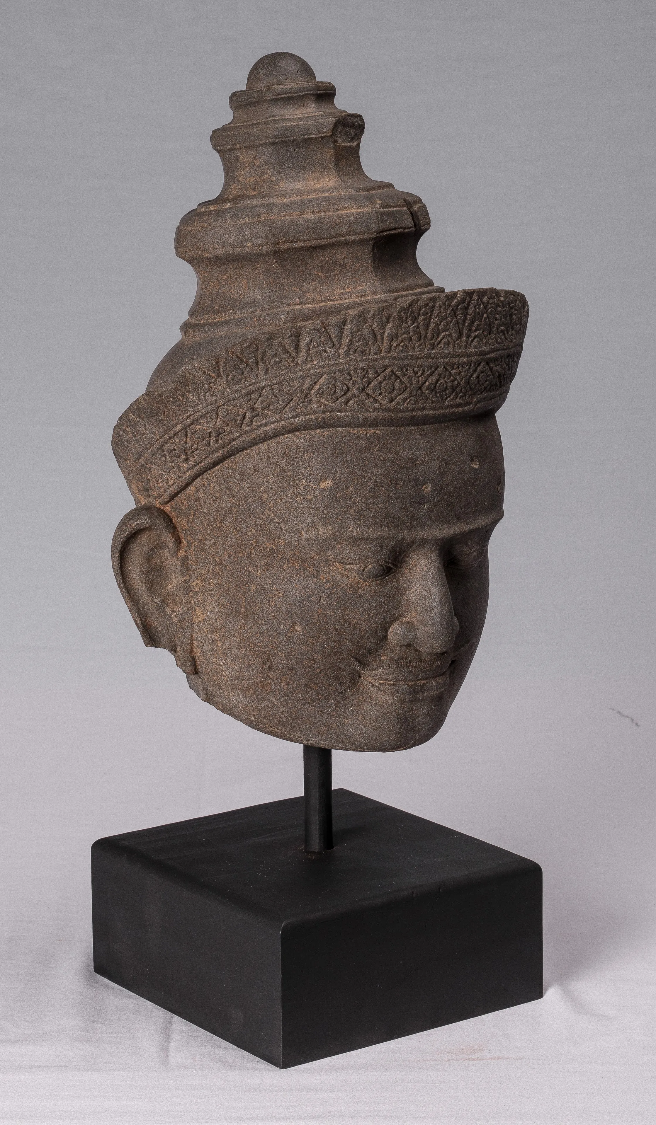 Vishnu Statue - Antique Preah-Ko Style Sandstone Vishnu Head - Protector & Preserver - 52cm/21"