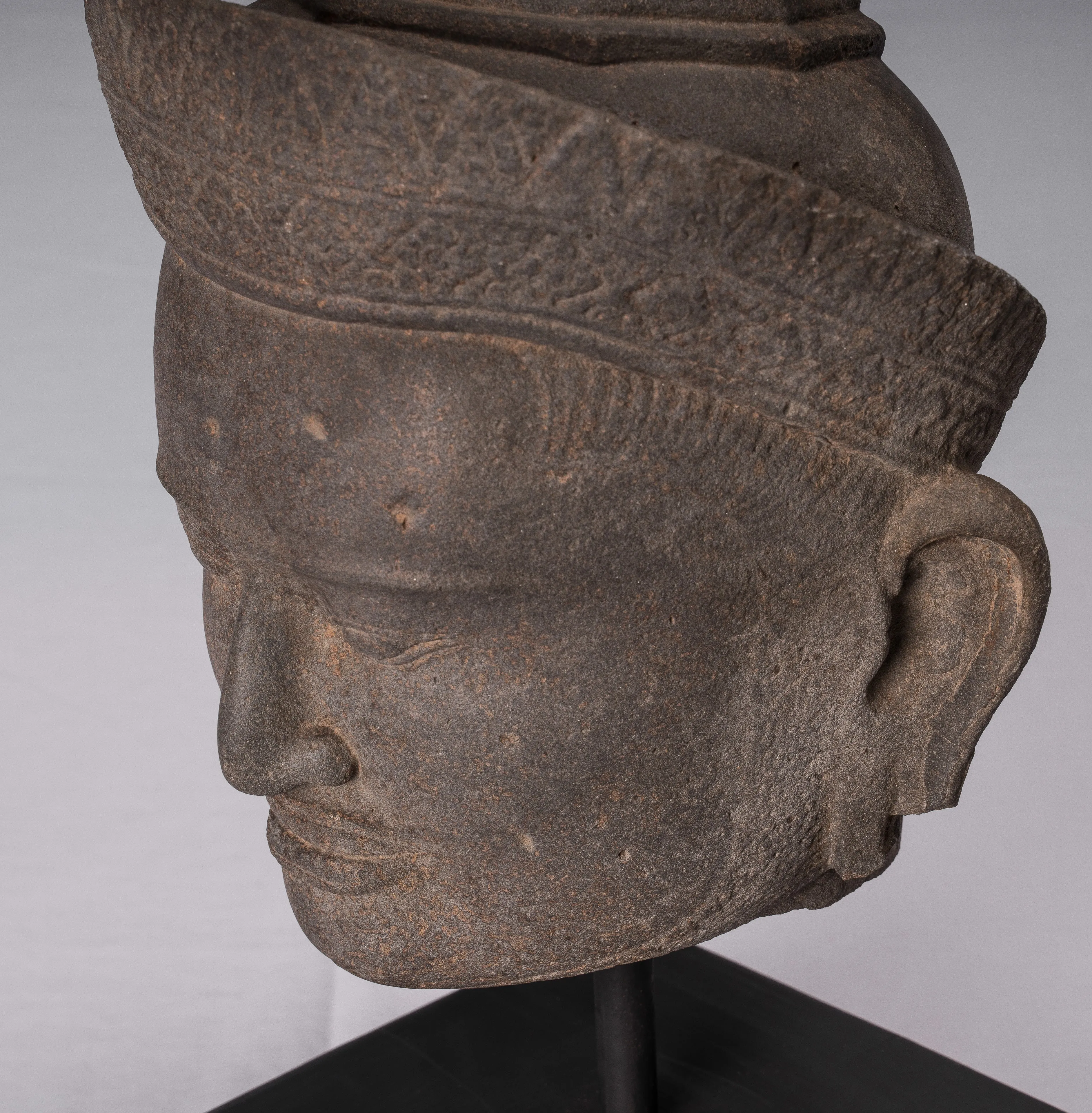 Vishnu Statue - Antique Preah-Ko Style Sandstone Vishnu Head - Protector & Preserver - 52cm/21"