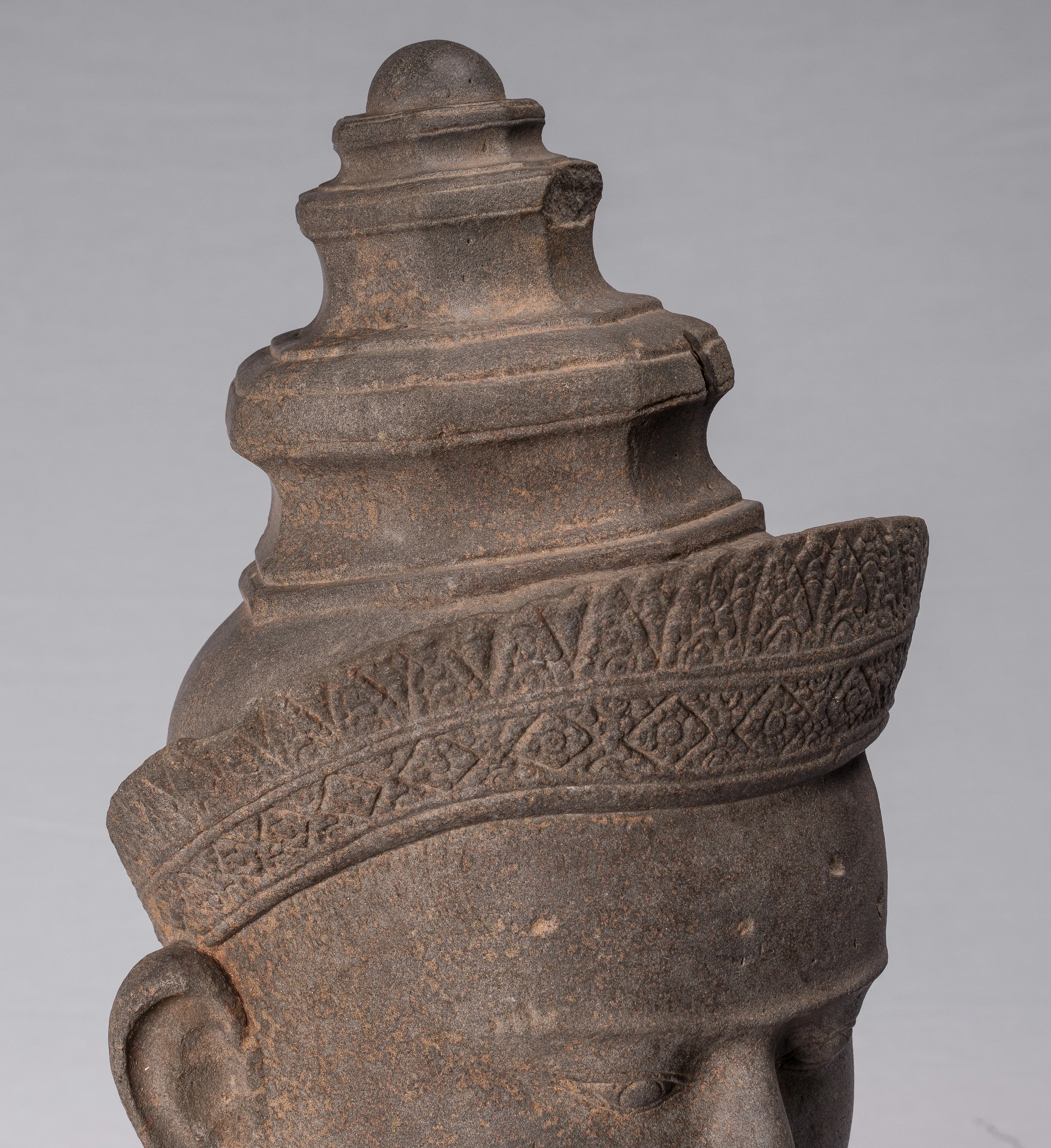 Vishnu Statue - Antique Preah-Ko Style Sandstone Vishnu Head - Protector & Preserver - 52cm/21"