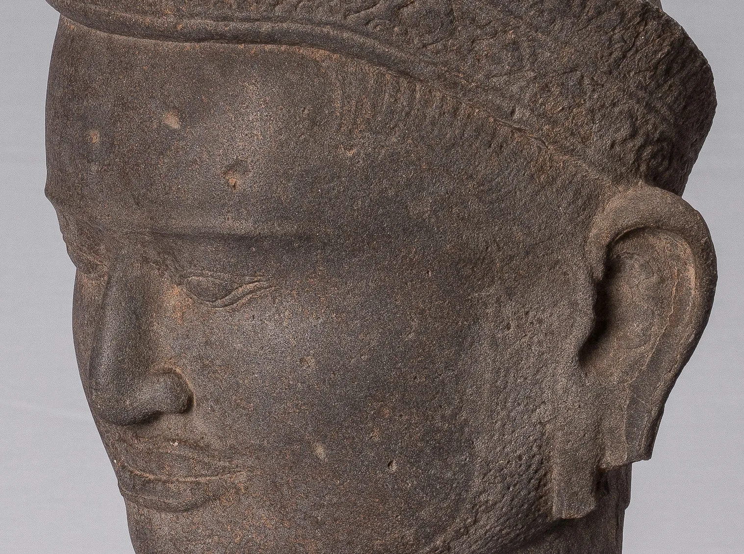 Vishnu Statue - Antique Preah-Ko Style Sandstone Vishnu Head - Protector & Preserver - 52cm/21"