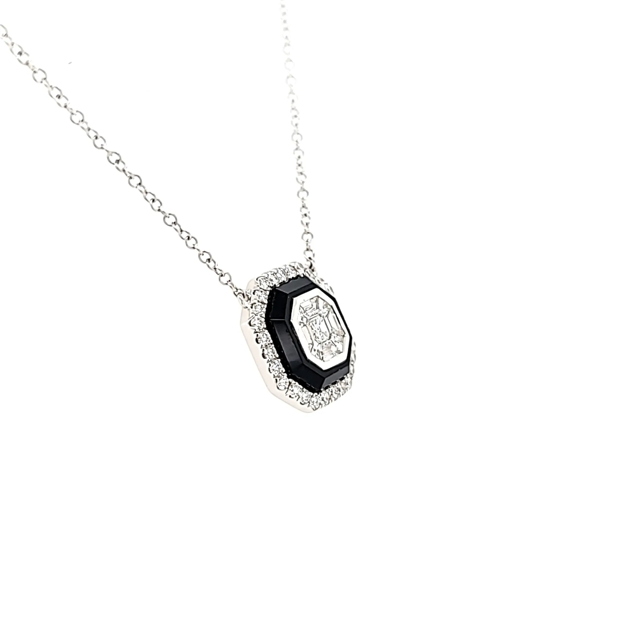 White Gold Black Onyx & Diamond Necklace (I7735)