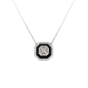 White Gold Black Onyx & Diamond Necklace (I7735)