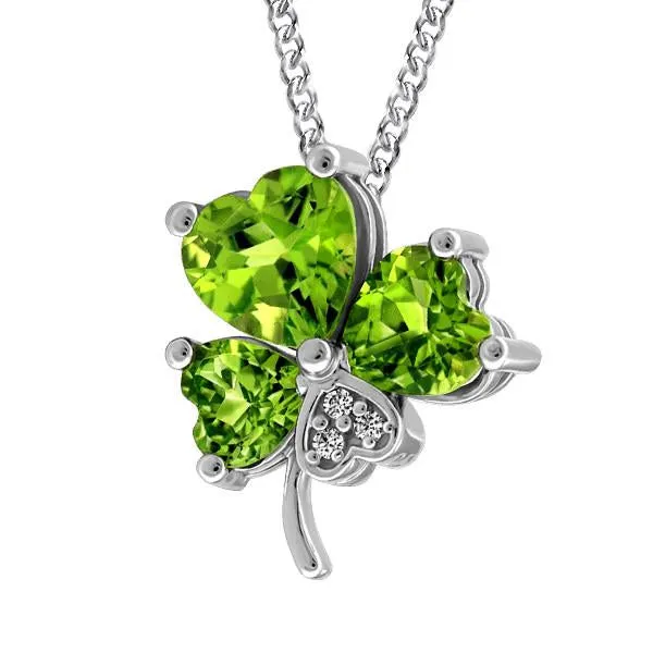 White Gold Diamond and Peridot Shamrock Pendant