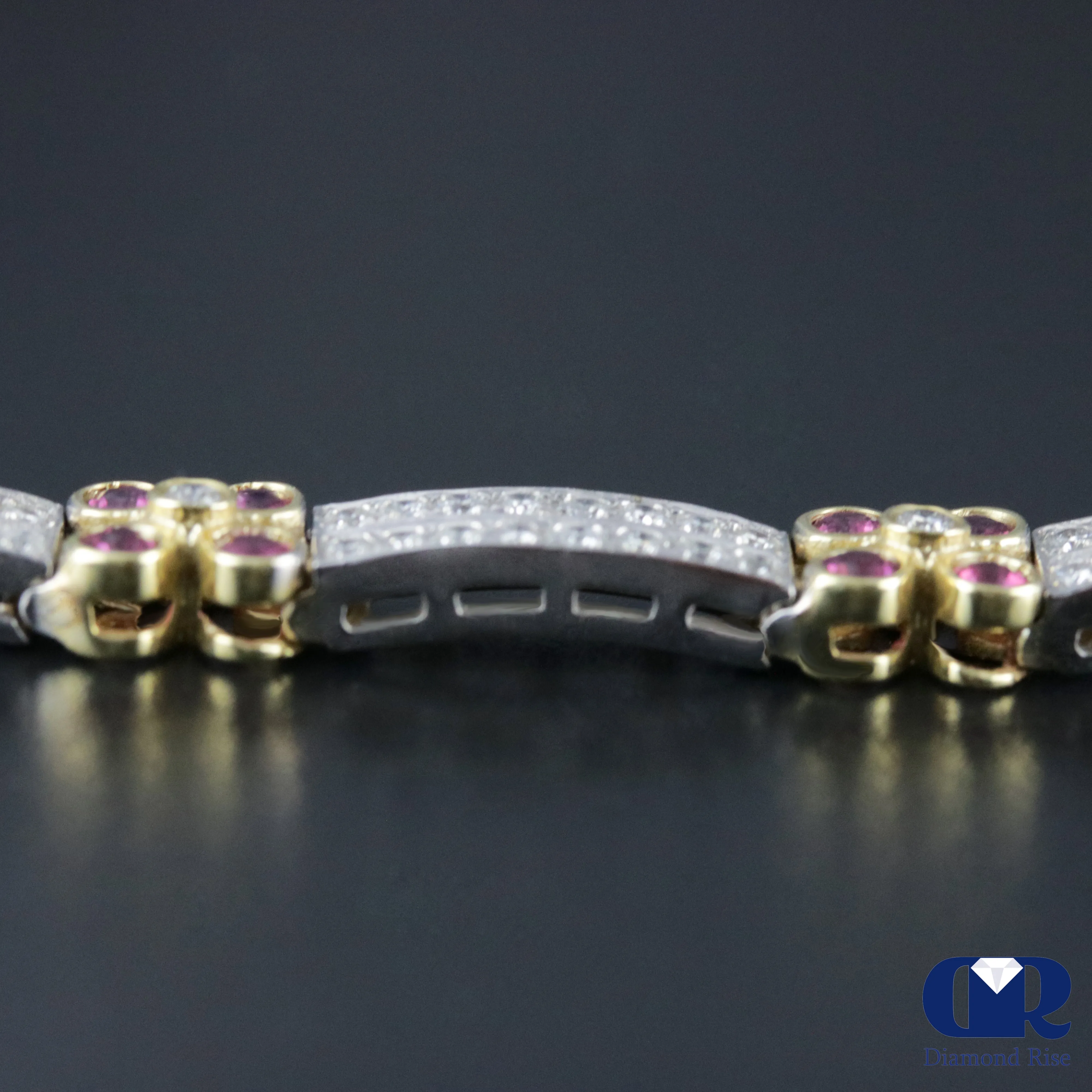 Women's 4.92 Carat Diamond & Ruby Tennis Bracelet In 14k White & Yellow Gold