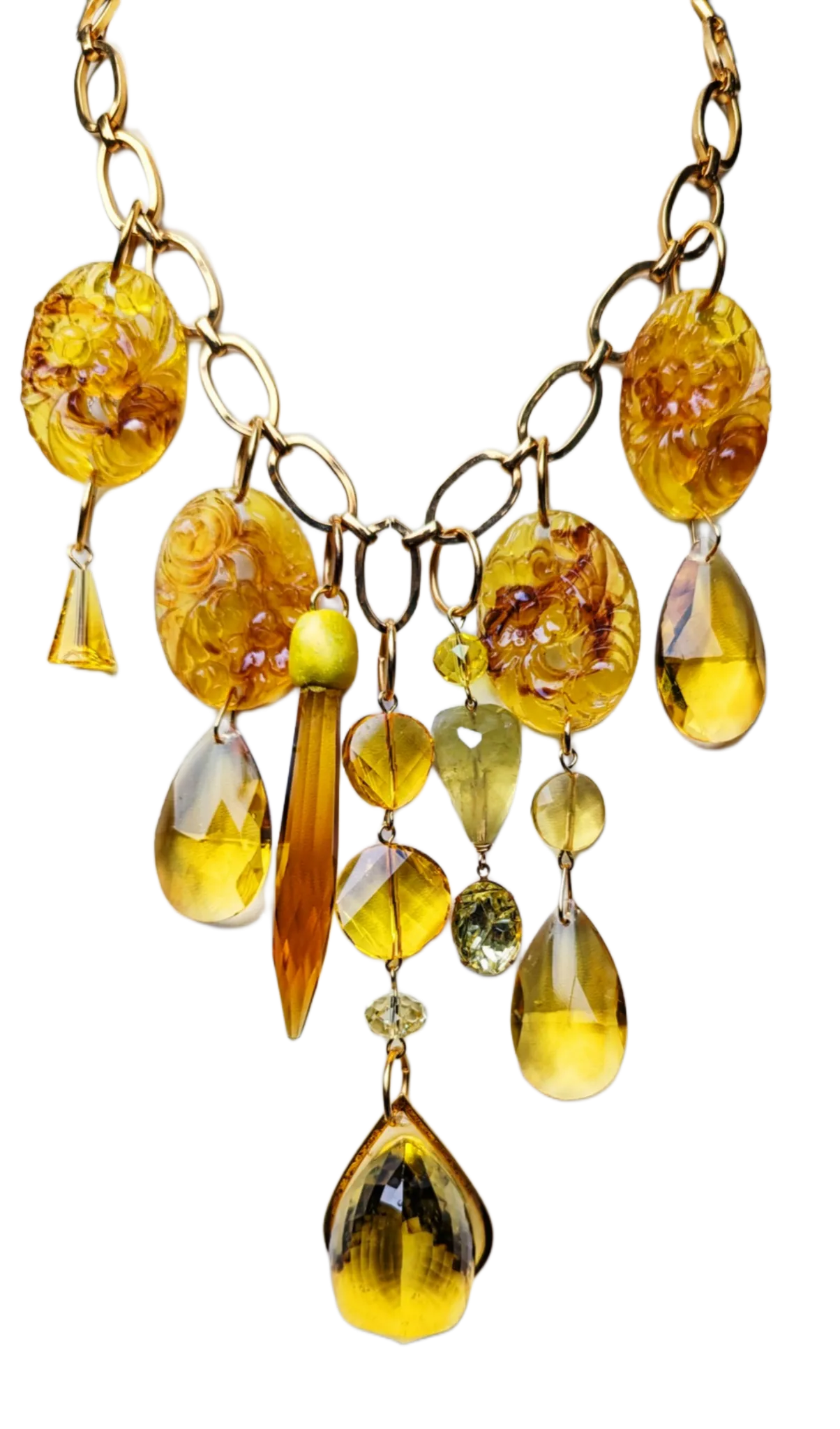 Yellow 200-carat Hand-cut Fancy Citrine Necklace Vintage Swarovskis Artisan USA Sugar Gay Isber