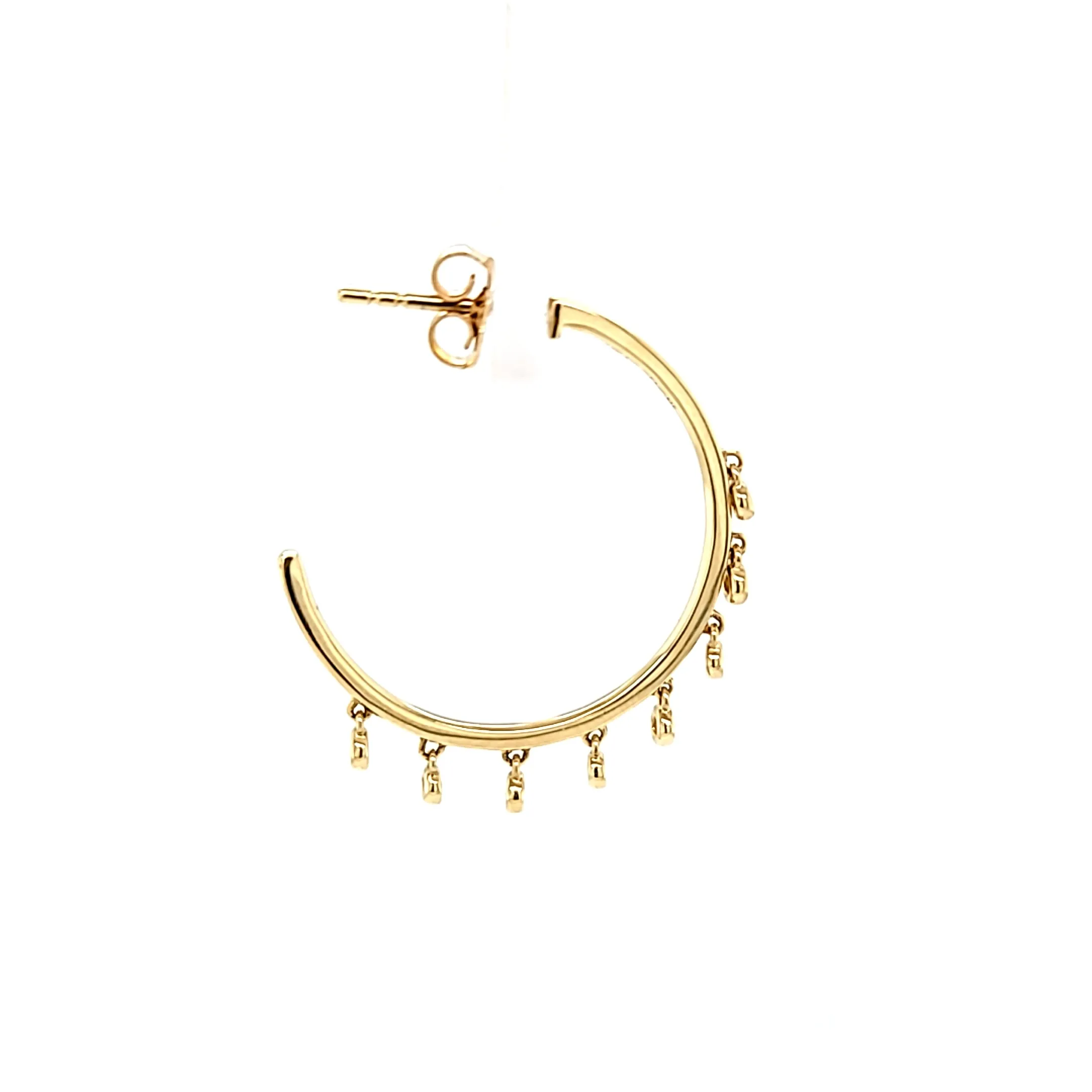Yellow Gold Bezel Diamond Dangle Hoop Earrings (I6594)