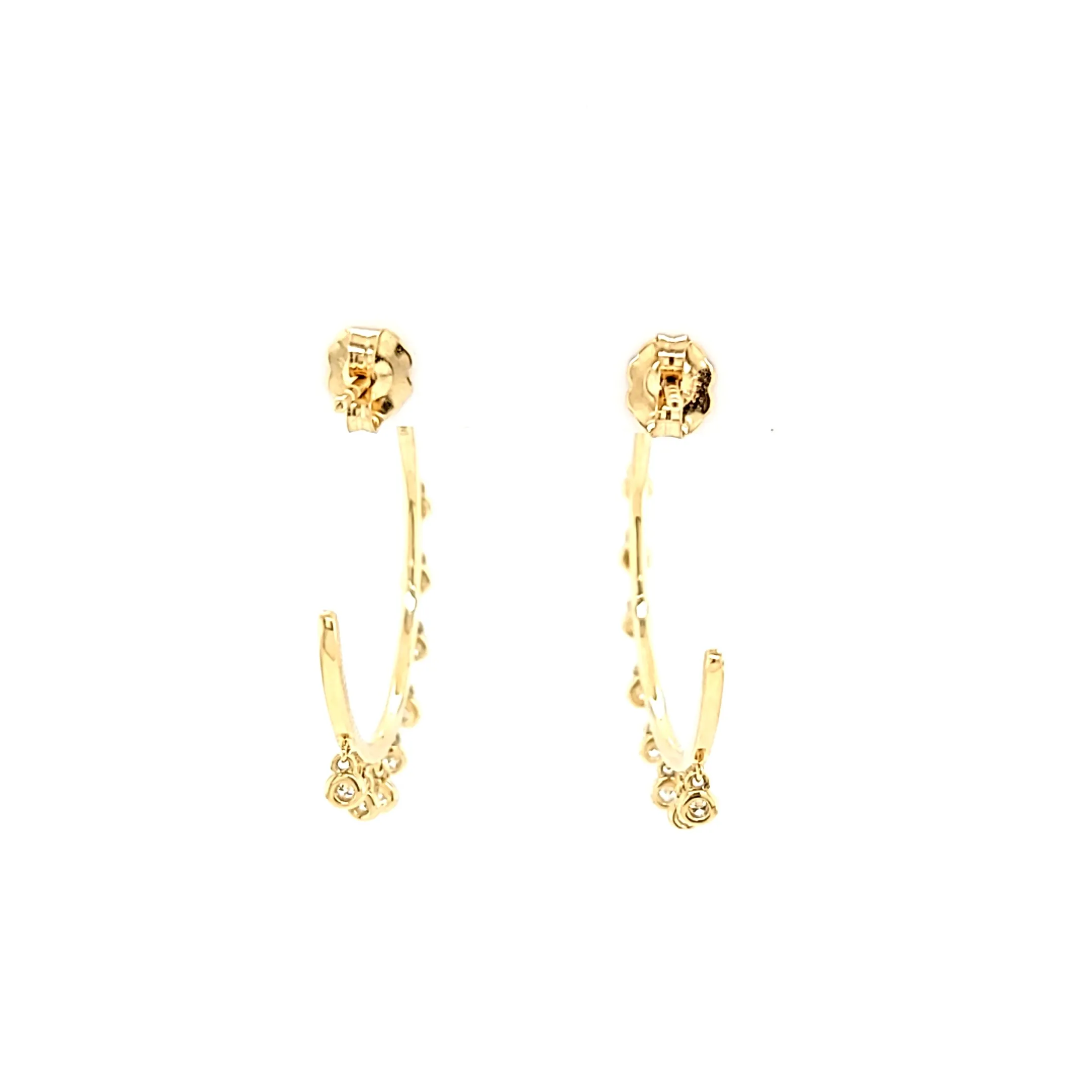 Yellow Gold Bezel Diamond Dangle Hoop Earrings (I6594)